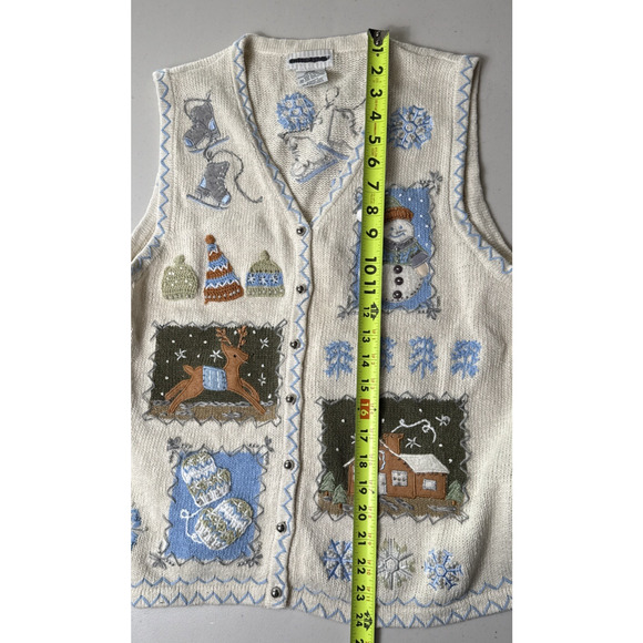 Women’s Vintage Winter Sweater Vest Size M Holiday Blue White Christmas Y2K 90s - Picture 7 of 11